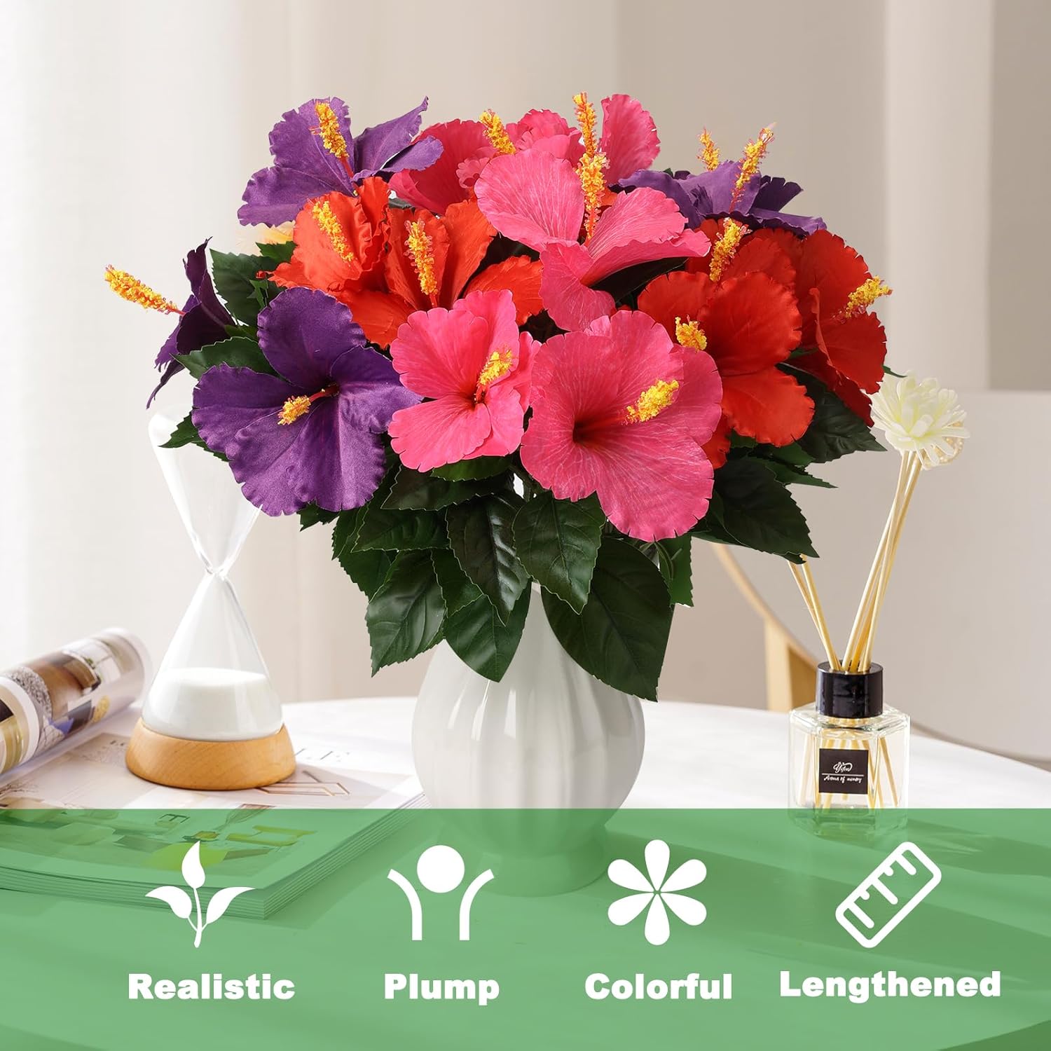 6PCS 30in Silk Artificial Hibiscus Flowers Fake Tropical Flowers Hawaii with Bendable Detachable Stems for Small and Tall Vases Home Wedding Party Decor Red Pink Purple