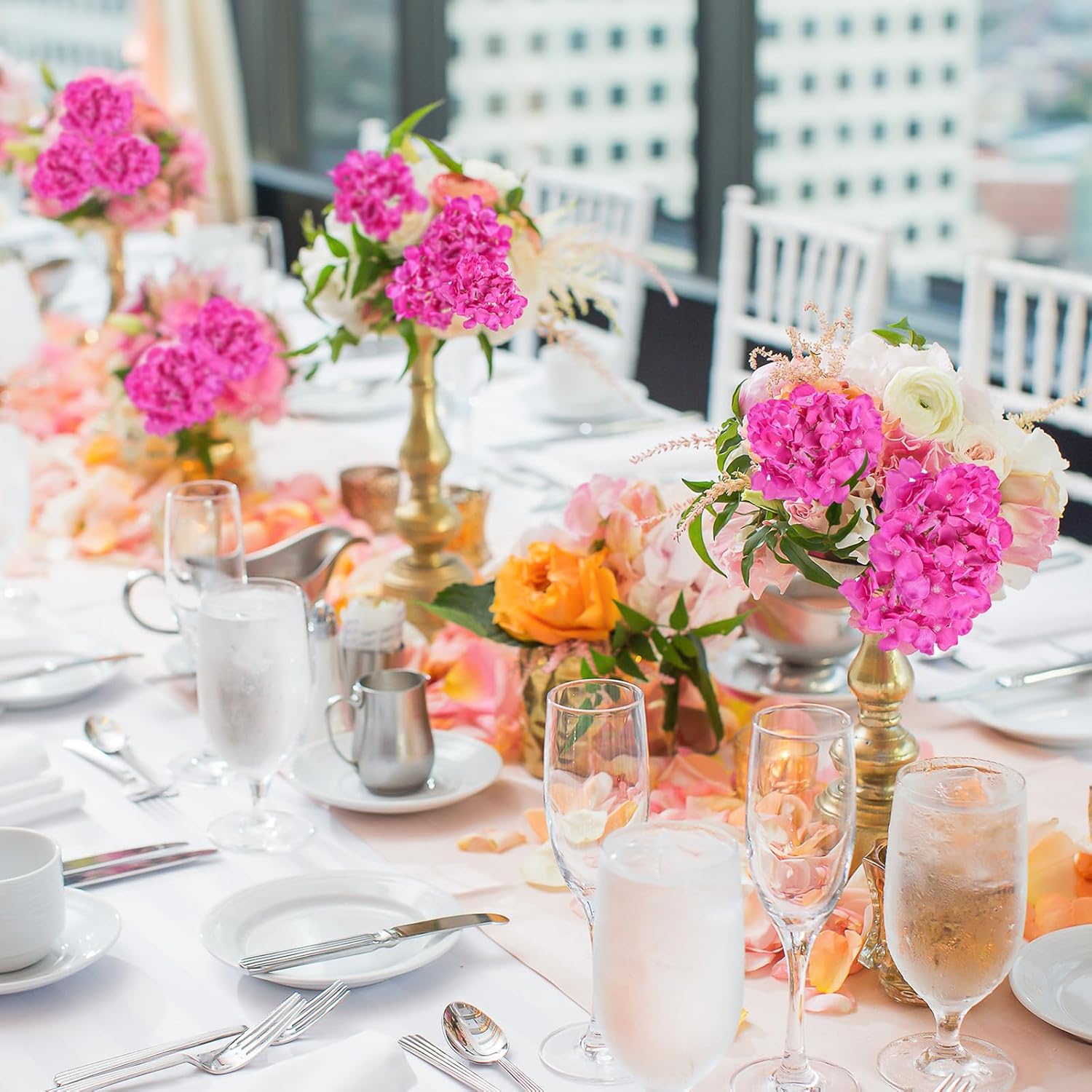 Yunsailing 100 Pcs Artificial Hydrangea Flowers Hydrangea Flower Heads with Stems Silk Faux Hydrangea Flowers for Wedding Centerpiece Fake Bouquet Home Indoor Garden Party Decoration (Pink Purple) - Image 4