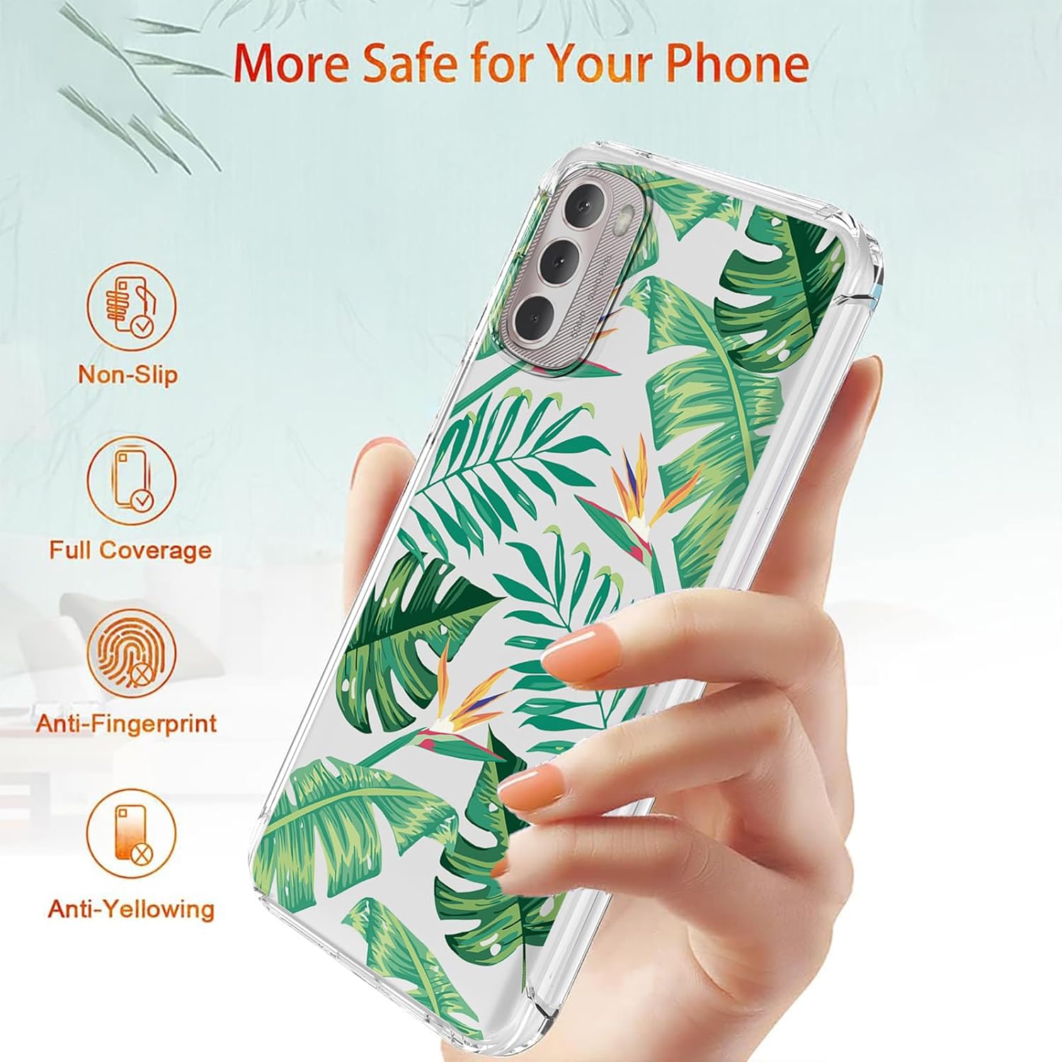 Condition photo showing New/Like New for case for moto g 5g 2022 transparent flower phone case soft tpu thin lightweight shockproof anti-scratch protective phone cover for motorola g 5g 2022,palm leaves for motorola g 5g 2022 palm leaves