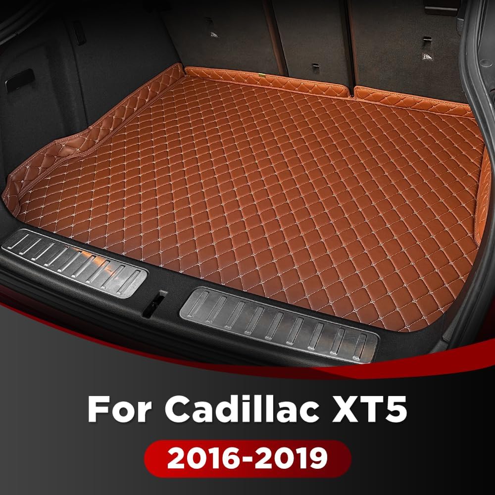 Car Trunk Mat for Cadillac XT5 2016 2017 2018 2019, Custom Fit PU Leather Cargo Liner, All-Weather Waterproof Rear Trunk Liner Protector, Auto Interior Accessories