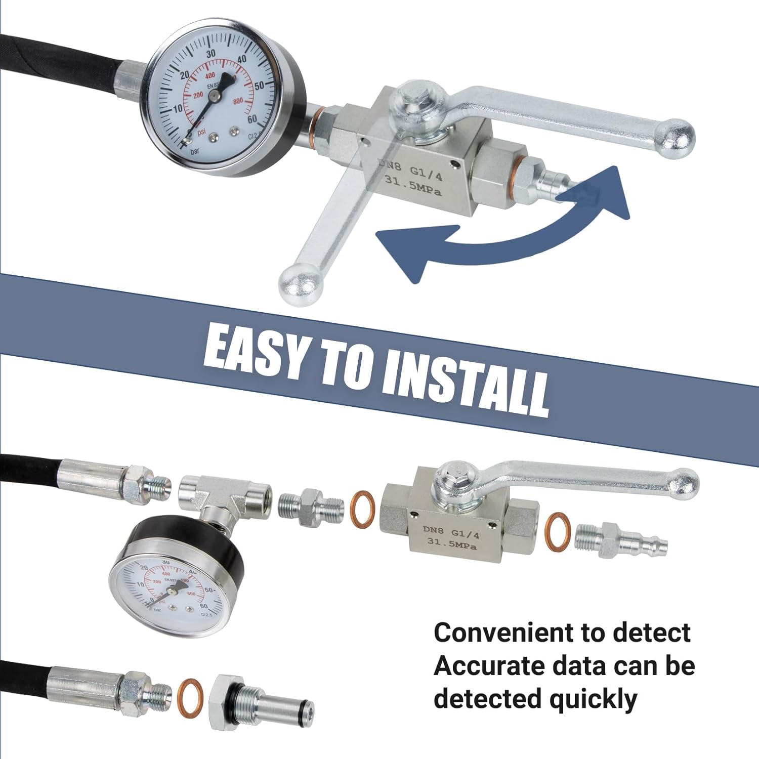 PSLER High Pressure Oil System IPR Air Test Tool Kit - Compatible with 6.0L-7.3L Powerstroke Diesel, Oil Pressure Tester with IPR Test Fitting & Gauge