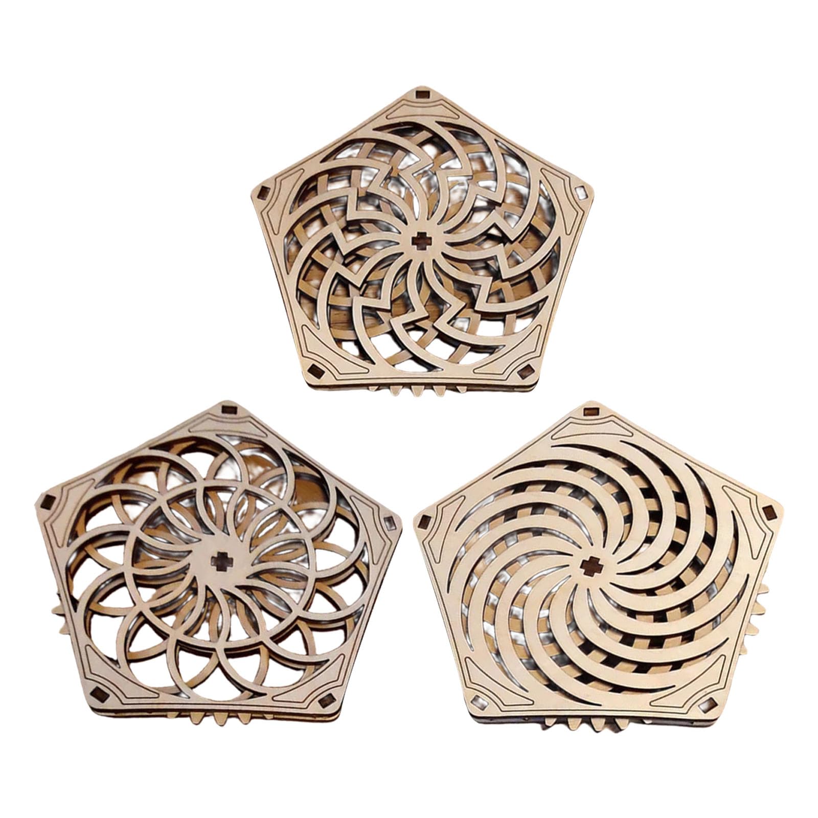 Of 3 Rotating Wooden Coasters Drink Mats Wood Placemat Protectors Decoration Accessories Nonslip Rotating Wooden Drink Mats