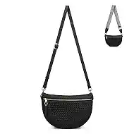 Woven Leather Corssbody Bags for Women Medium Checkered Fanny Pack Bum Bags Trendy Adjustable Strap Shoulder Sling Bag for Travel, Festivals Black White
