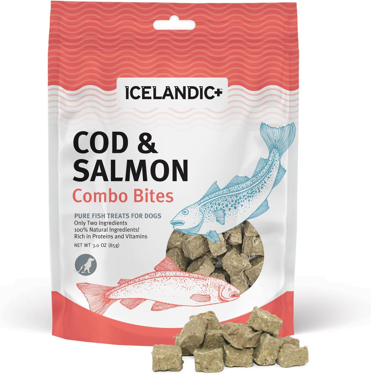 Icelandic+ Cod & Salmon Combo Bites Dog Treats - 100% Natural Icelandic Fish Snacks for Healthy Skin & Teeth, 3oz