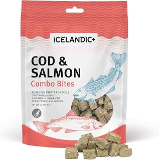 Icelandic+ Cod & Salmon Combo Bites Dog Treats - 100% Natural Icelandic Fish Snacks for Healthy Skin & Teeth, 3oz