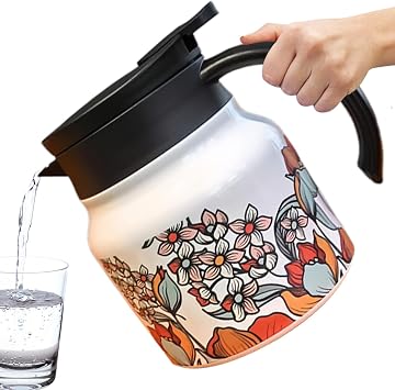 Water Kettle Teapot - Stainless Steel Tea Maker Kettle with Floral Pattern - Create Vintage Floral Patterns and Turn Your Kitchen into an Art Exhibition, Insulated Coffee Water and Beverage Dispenser