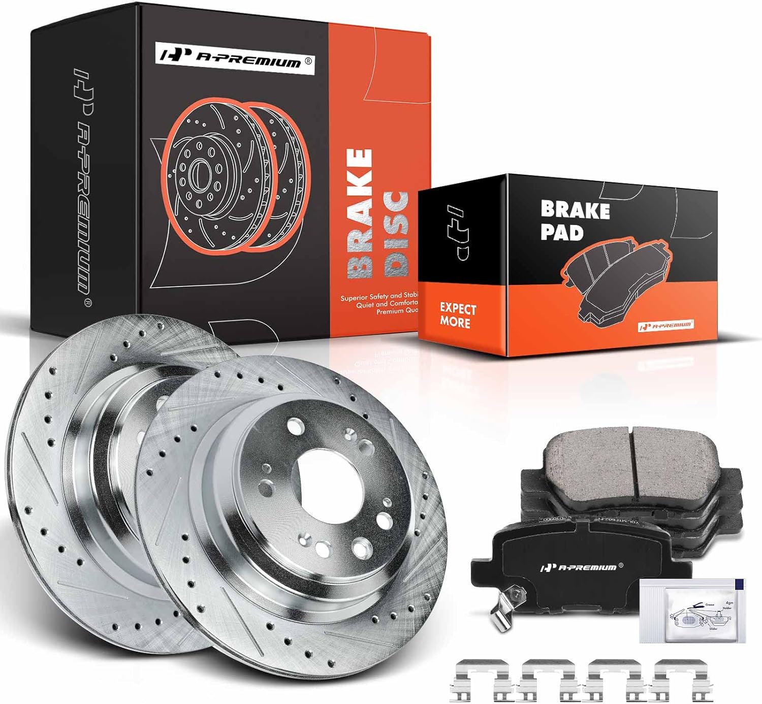A-Premium 12.19 inch (309.5mm) Rear Drilled and Slotted Disc Brake Rotors + Ceramic Pads Kit Compatible with Select Acura Models - RL 2005 2006 2007 2008 2009 2010 2011 2012, 6-PC Set