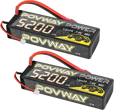2S LiPo Battery 5200mAh 50C 7.4V RC Battery Hard Case with T Connector for RC Cars, RC Truck, RC Airplane, RC Helicopter, Drone, Quadcopter 2S 5200mAh 50C Tplug -2pack