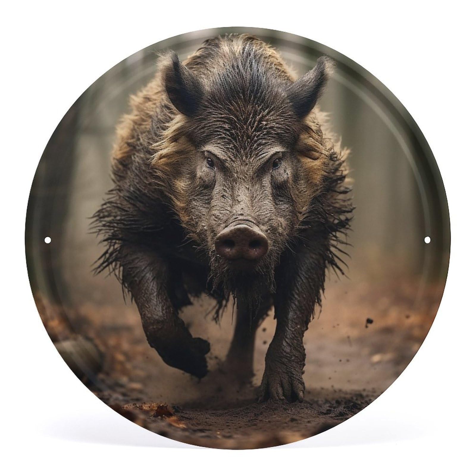 Wild Boar Photos Wall Painting, Printed Circular Iron Hanging Painting, Wall Art Decoration, Family Bedroom, Living Room, Bathroom Decoration, Iron