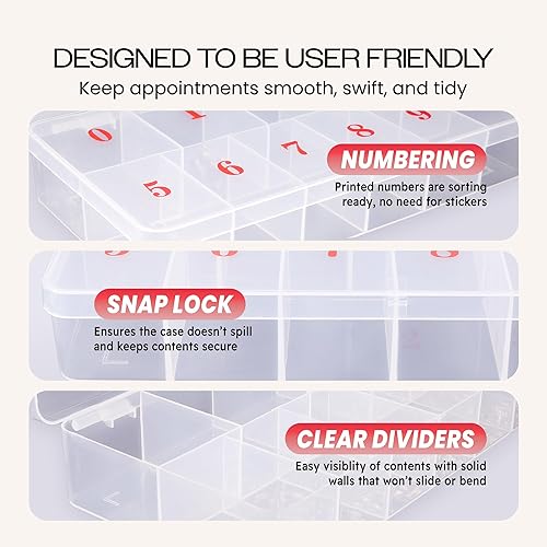 Miniatura 10 de Beauticom Caja organizadora de 10 puntas de arte de uñas vacías de Estados Unidos, color transparente, para puntas de uñas postizas, vitaminas,