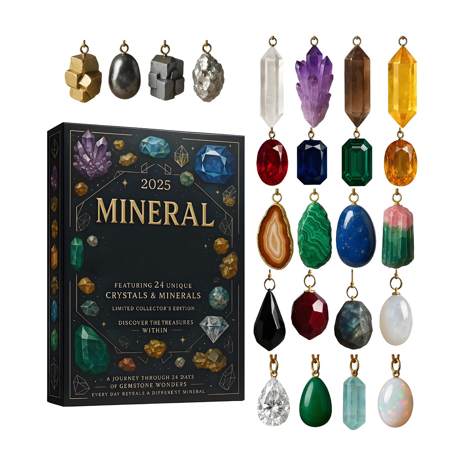 Calendario de Cuenta Atrás para Navidad 2025 24 Días Accesorios Planos | Calendario De Adviento Con Tema Mineral Para Navidad Para Familia Amigos Niños Adultos Árbol Repisa