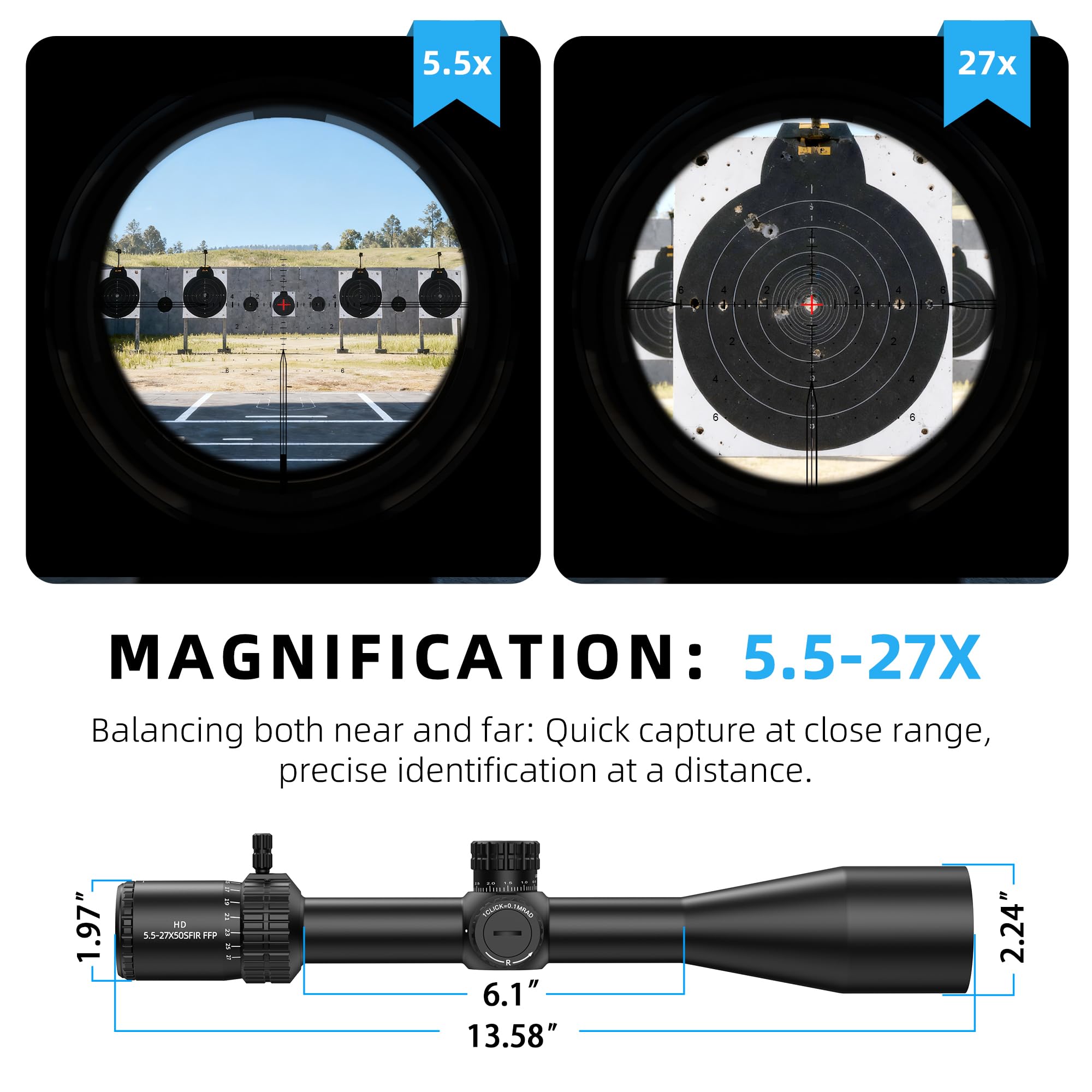 Paike Lunette de visée HD 5.5-27x50 SFIR à Premier Plan Focal, Optique illuminée Rouge
