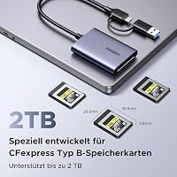 Cititor de carduri UGREEN USB C CFexpress Type B cu porturi USB A și USB C, 10 Gbps, până la 1250 MB/s, carcasă din aluminiu, pentru video 8K, Mac, Windows, Linux, laptop 4