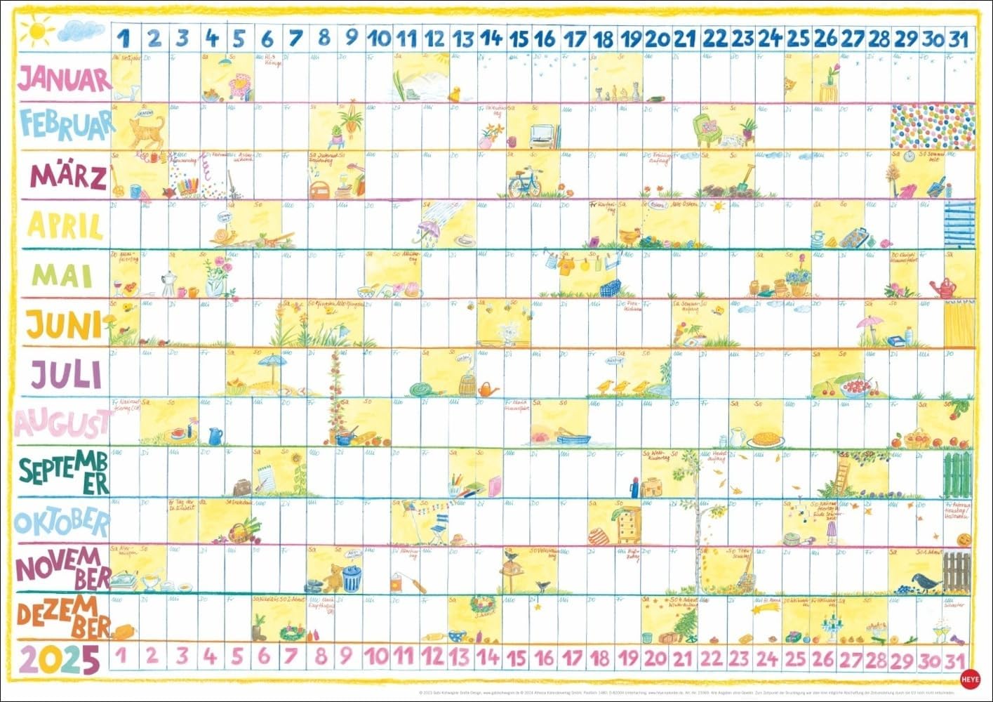 Gabi Kohwagner: Mein Posterplaner 2025: Praktischer Wandplaner-Kalender mit fröhlichem Design der Münchner Grafikerin. Immer den Überblick mit dem Wand-Terminplaner 2025.