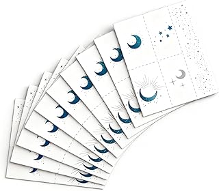 50 Metallic Silver Moon & Stars Tattoos - 10 Sheets - Silver Face Glitte...