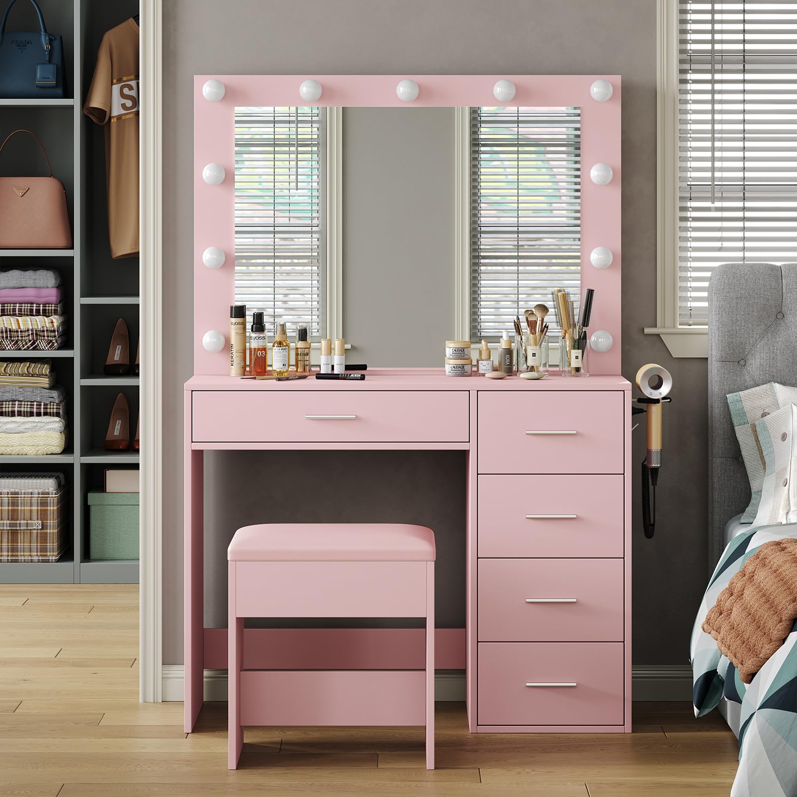 FUSOU 37 Inch W Vanity Desk with Power Outlet