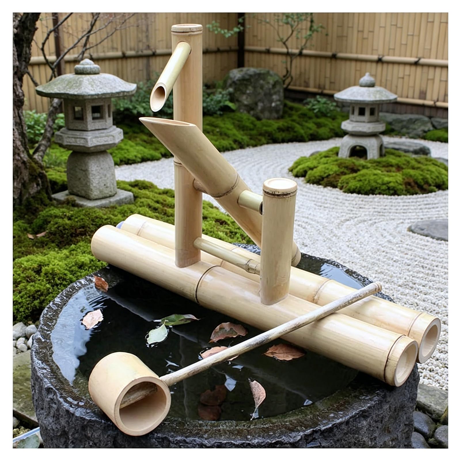 JTWWDM Natural Bamboo Fountain with Quiet Pump, Bamboo Water Fountain Decoration, Traditional Zen Water Feature, One-of-a-Kind Handmade Water Feature Kit