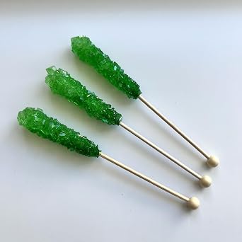 Classic Rock Candy Sticks Lollipops, Little Sugar Rock Crystals on Swizzle Stick, Individually Wrapped Lollipops Pack of 18, Green Apple