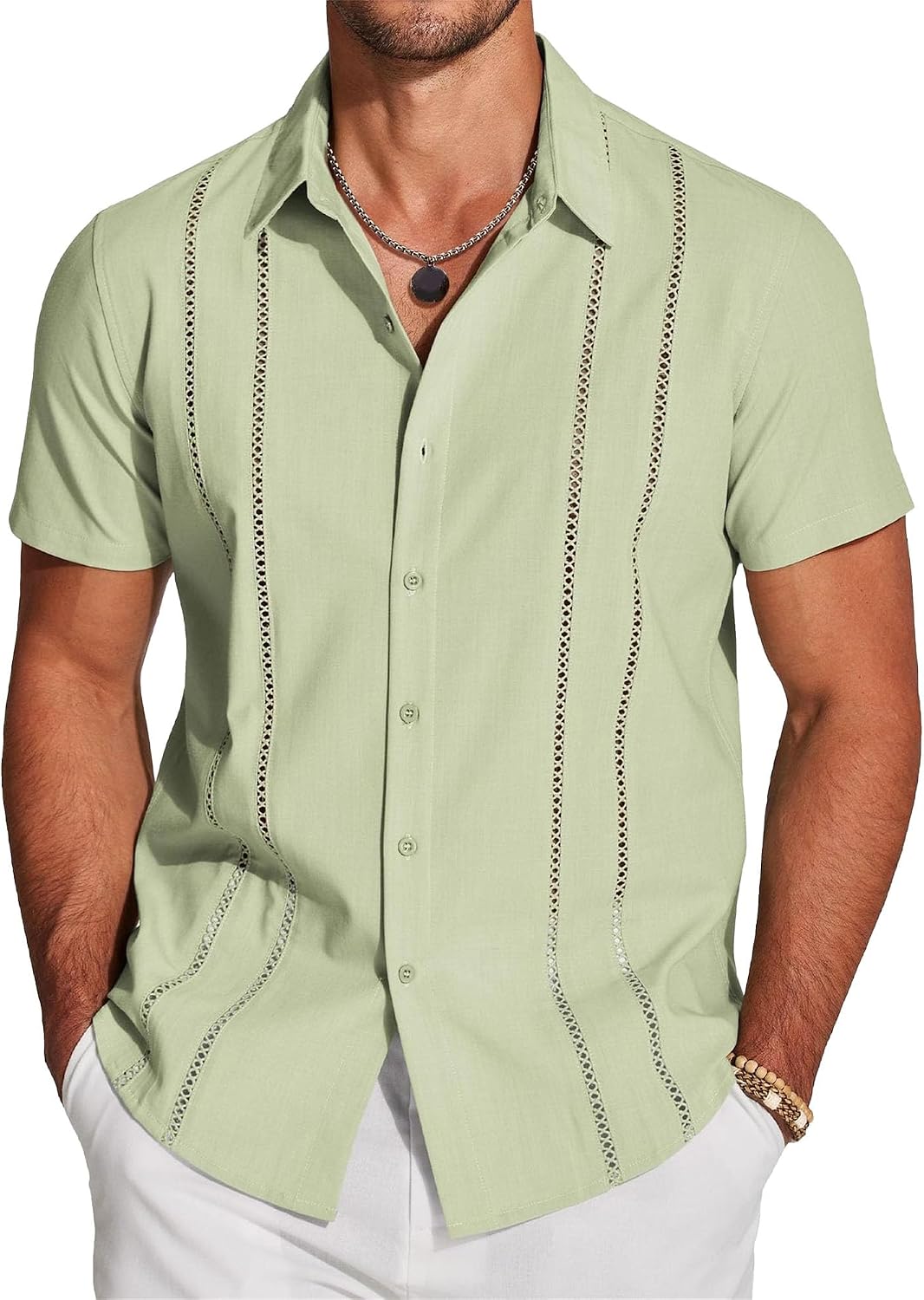 Men's Short Sleeve Shirts Cotton Casual Button-Down Shirt Lightweight Breathable Summer Tops