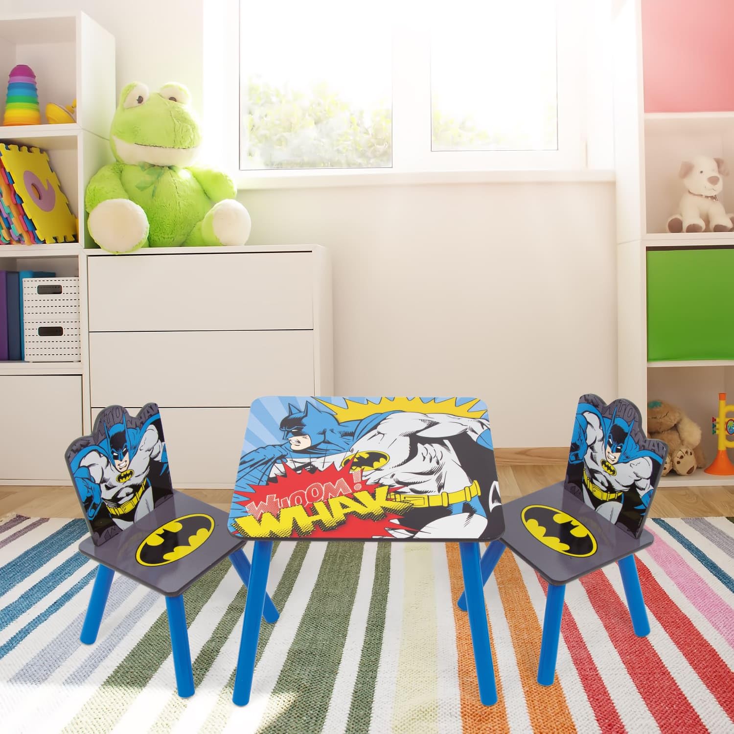 ARDITEX - Ensemble Table et 2 Chaises en Bois pour Enfants Licence Officielle Batman - Table 50x50x44 cm/Chaise 26,5x26,5x50 cm - Bleu Nuit - Idéal pour Jouer et Dessiner