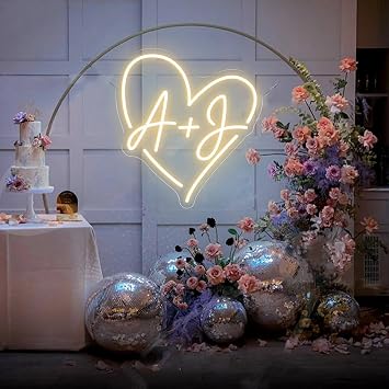 Custom Initials Name Neon Sign Heart Wedding Led Light Up Initials Neon Sign Wedding Decor Personalized Propose Gift for Lover