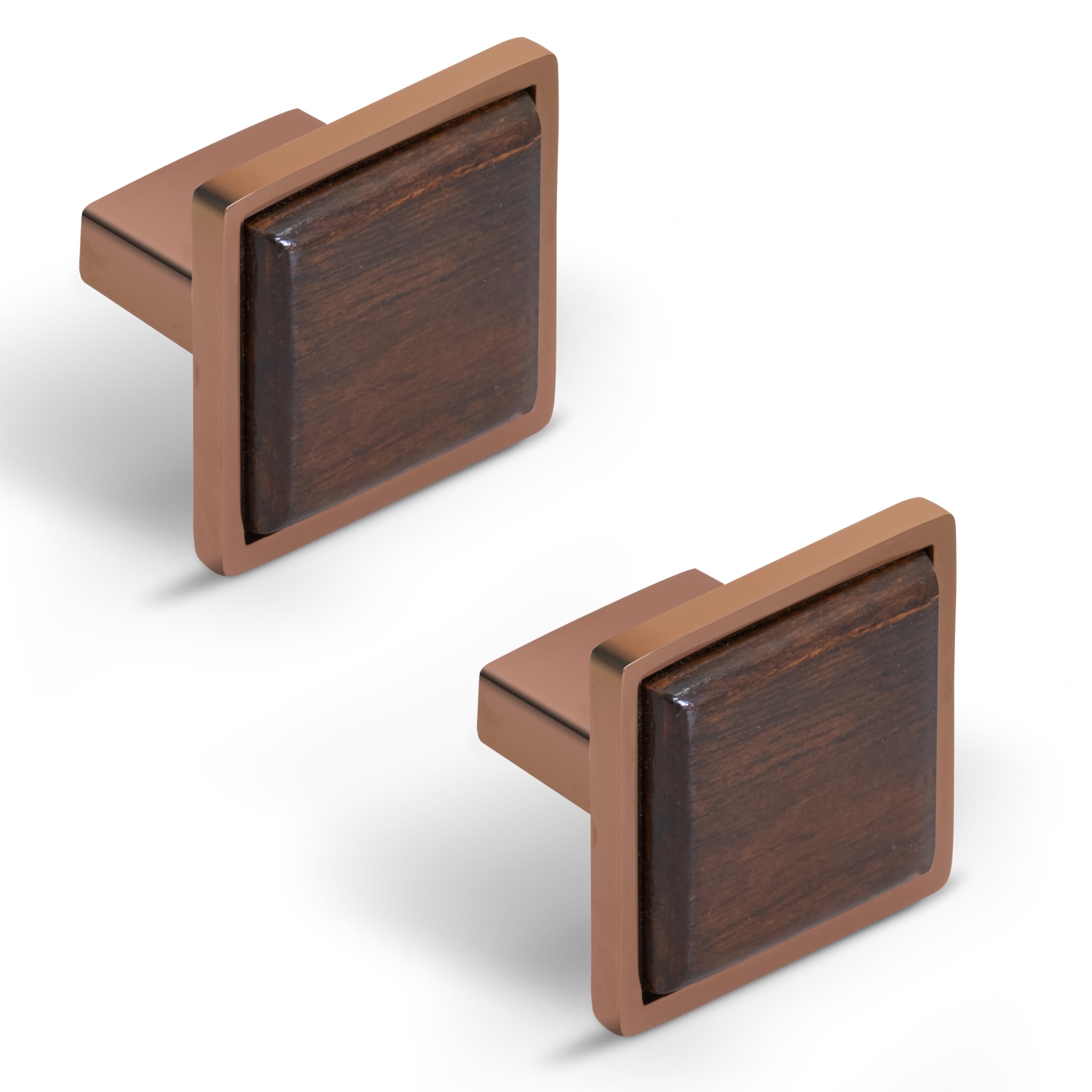 Plantex Square Drawer Pulls and Knobs - Pack of 2 (Rose Gold & Wood) for Kitchen Cabinet, Wardrobe-image-7