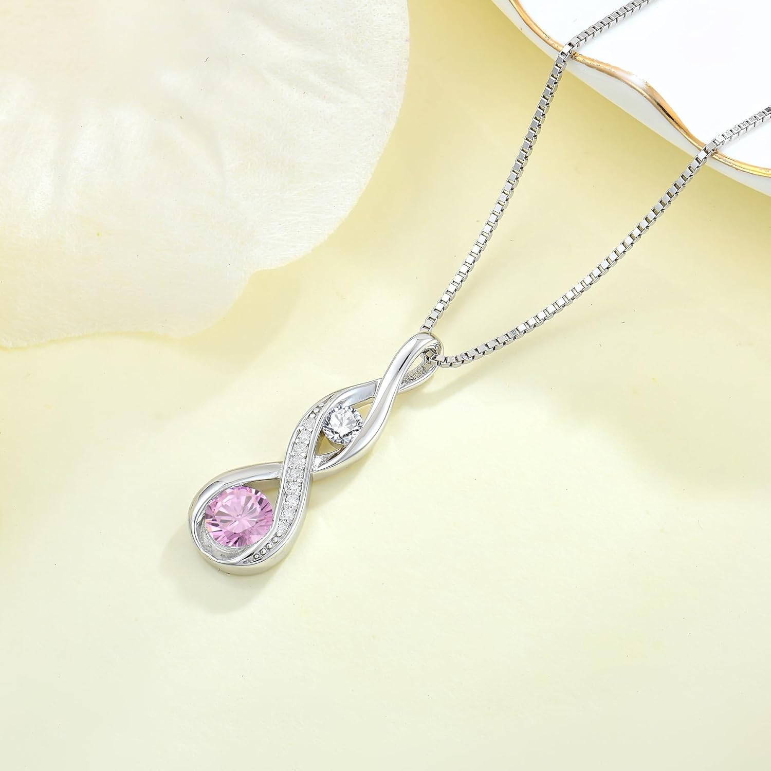 Women Infinity Necklace 925 Sterling Silver Twist Birthstone Pendant with Chain 5A Cubic Zirconia Jewelry - Image 5