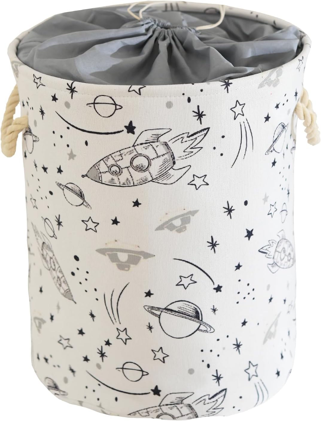 INough Baby Laundry Basket, Foldable Baby Hamper for Nursery Kids Hamper with Handle Toys Storage Bin Toys Box Organizer with Drawstring Closure, Kids Room Decor (Spacecraft)