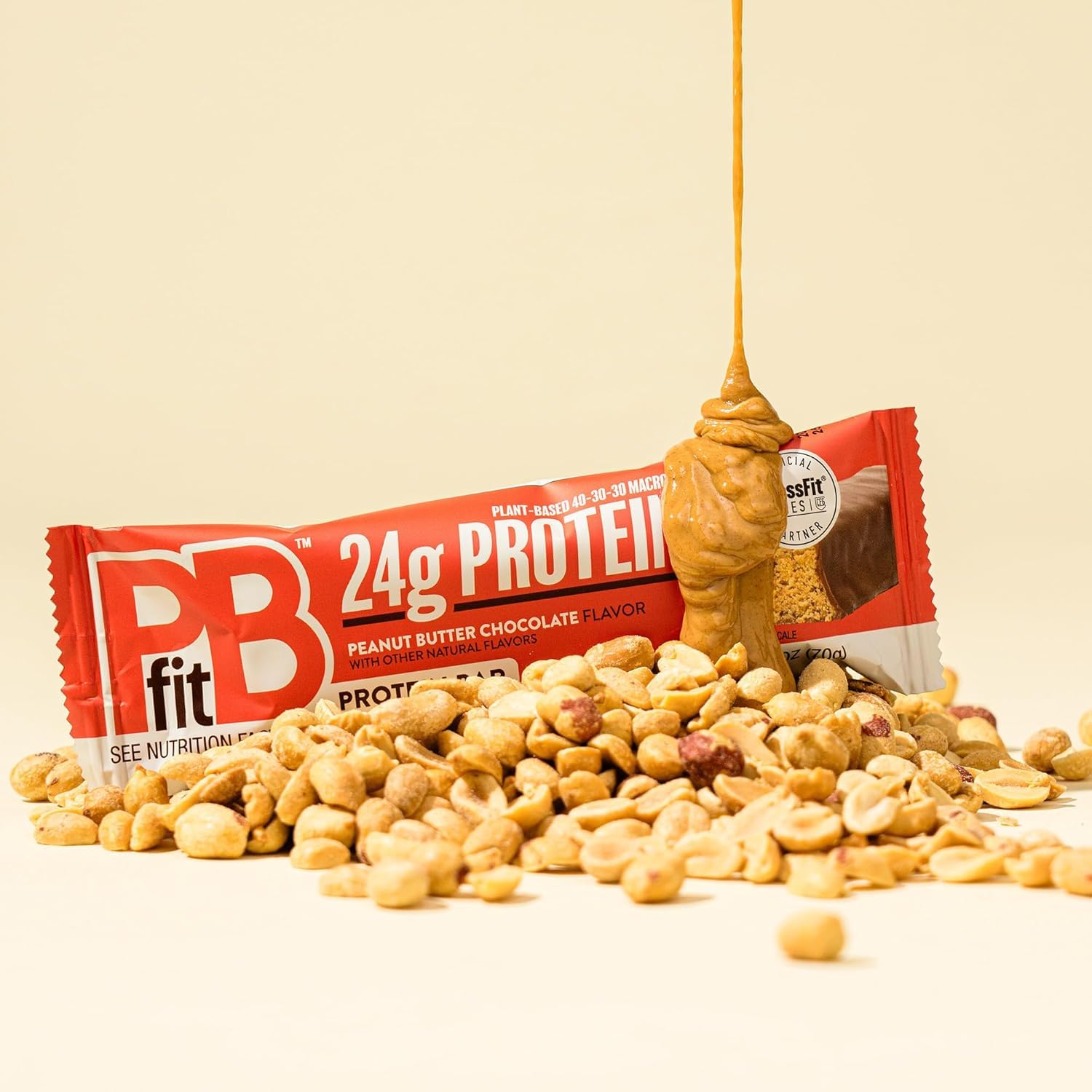 PB-fit Peanut Butter Chocolate Protein Bars, 24g Protein, Gluten Free, Vegan, Plant-Based 40-30-30 Macros, 2.47 Oz (Pack of 12)