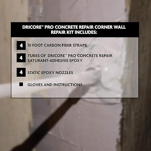 Miniatura 2 de DRICORE PRO Kit bidireccional de pared de esquina de reparación de hormigón (10 pies)  Juego todo en uno con fibra de carbono 4 veces de diez pies