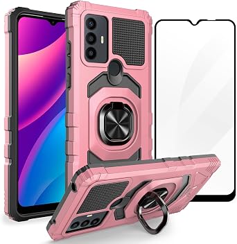 Ailiber for TCL 30 SE Phone Case, Screen Protector-Rose Gold | 360Ring Stand for Magnetic Car Mount, Snug-Fit Slim Dual Layer Shockproof, Soft Rubber Full Body Heavy Duty Protection Cover