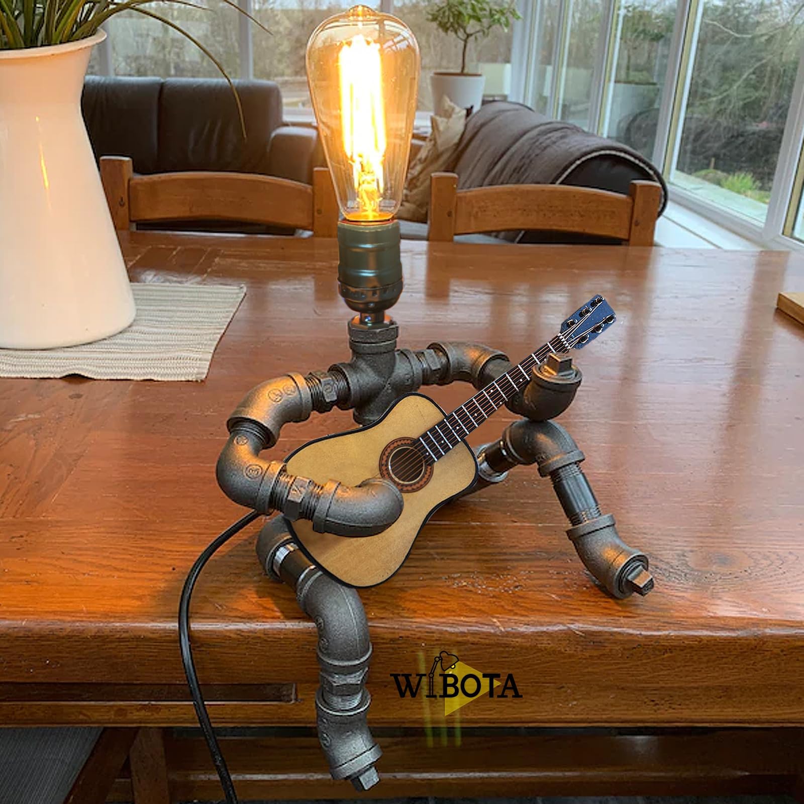 - Steampunk Industrial Guitar Lamp - Unique Table Lamp/Desk Lamp with Edison Bulb, Vintage Decorative Lamp for Men, Guitar Lovers & Musicians, Creative Unusual Music-Themed Gift