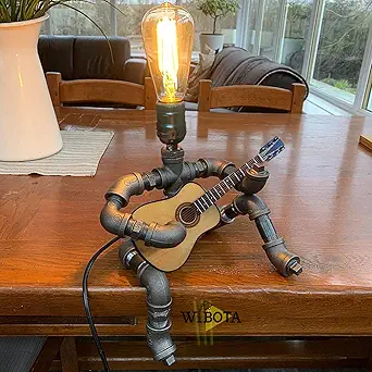 Steampunk Industrial Guitar Lamp - Vintage Music-Themed Table & Desk Lamp with Edison Bulb