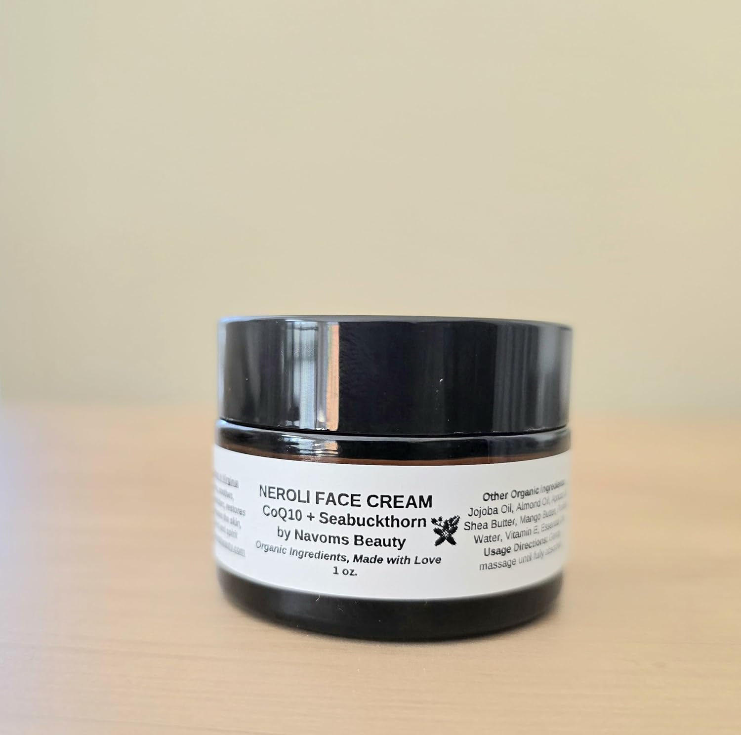 Organic Neroli Face Cream | With Coenzyme10 & Seabuckthorn Oil | Daily Moisturizer for All Skin Types | Vegan | (1 oz)