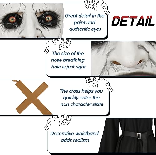 Miniatura 5 de Vermeyen Disfraz de monja para mujer, disfraz de monja aterradora para Halloween, cosplay con máscara