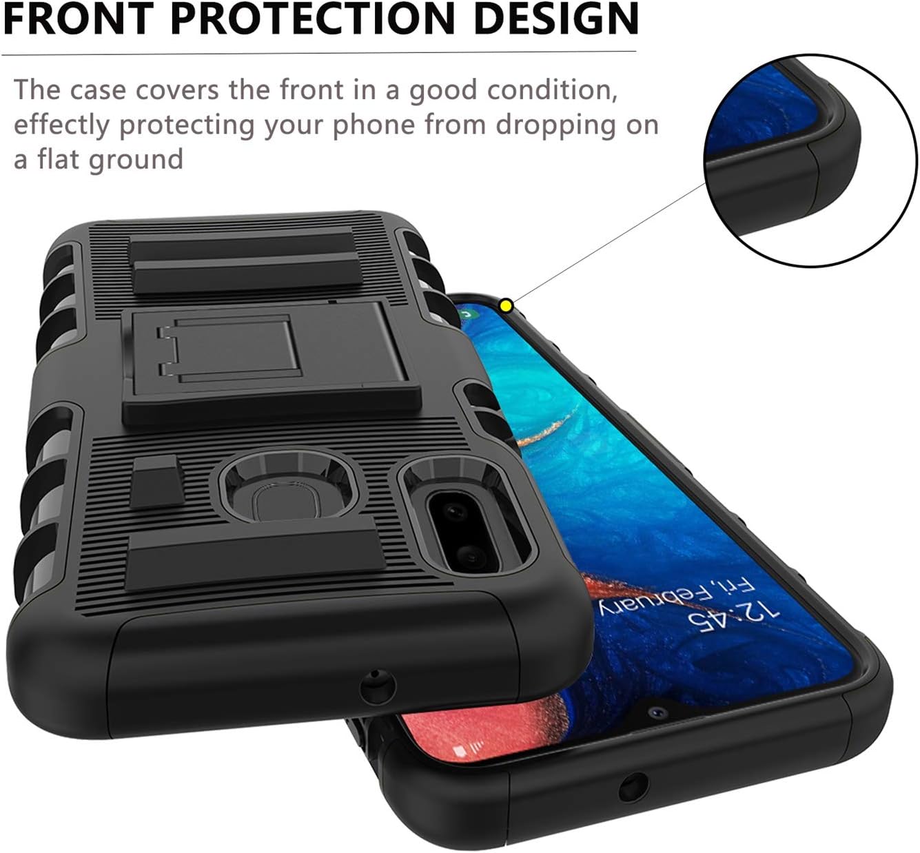 TGOOD-Samsung Galaxy A10e Case,Galaxy A10e Phone Case with HD Screen Protector[2-Pack],[Built-in Kickstand] Heavy Duty Shockproof Full-Body Protective Armor Cover Case-Black
