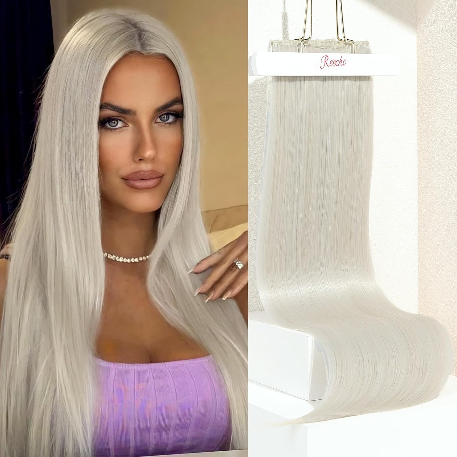 REECHO Clip in Hair Extensions, 4PCS Blonde Hair