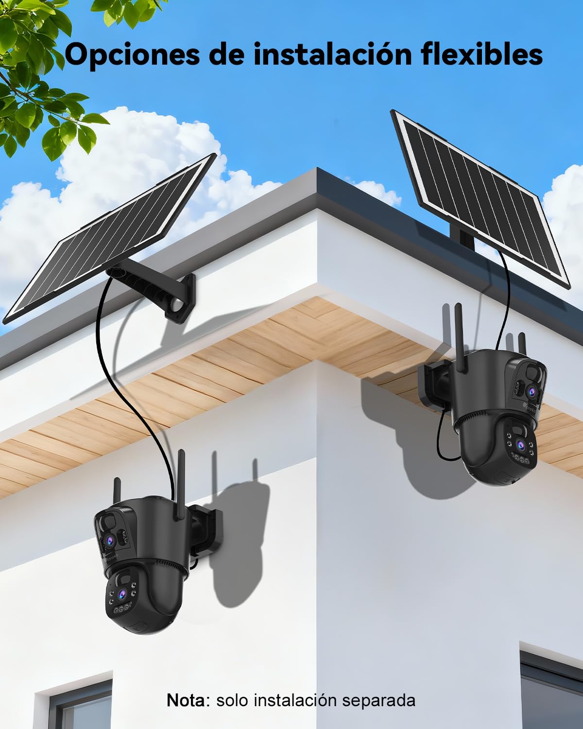 Ctronics Doble Lente Cámara Vigilancia WiFi Exterior Solar | 2.4/5GHz WiFi Camara sin Cables, 8W Panel Solar & 10400mAh Batería, Dual PIR, Visión Nocturna Color, 128GB TF/Cloud/PC, IP66