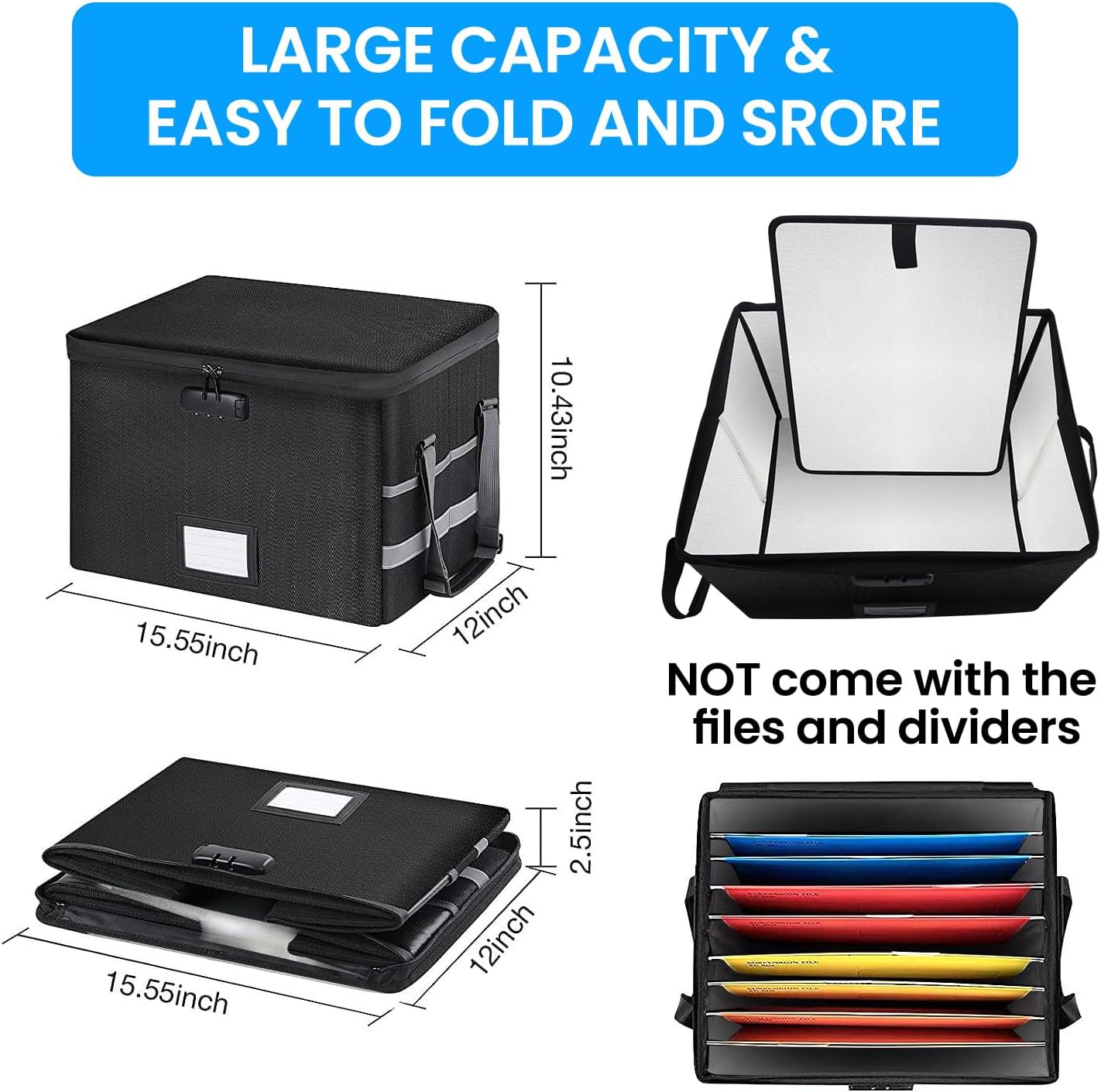 File Box with Lock 5200°F, 6 Layers of Functional Materials of Fireproof Document File Organizer Box with Water-Resistant Zipper & Adjustable Handle (Black, Grey)