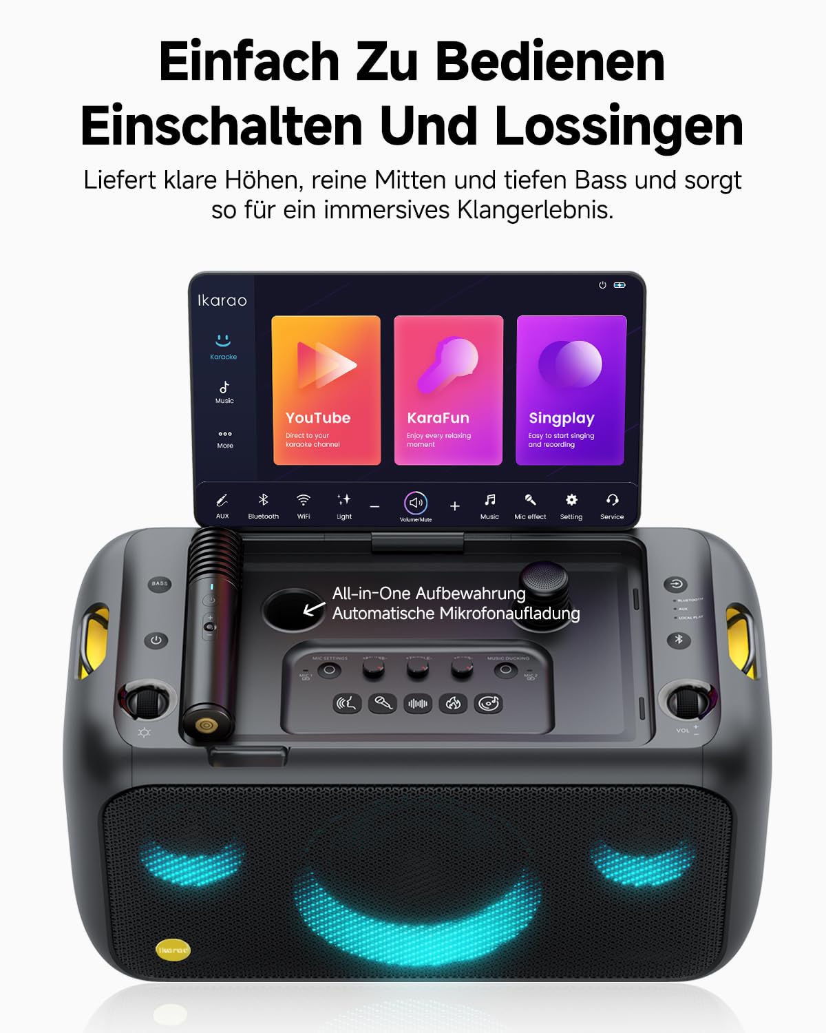 Karaoke-Maschine für Erwachsene mit Textanzeige, eingebautem 13,3"-Bildschirm, echte All-in-One-Karaoke-Maschine mit 2 kabellosen Mikrofonen, 800W Bluetooth-Lautsprecher für Party, TV.