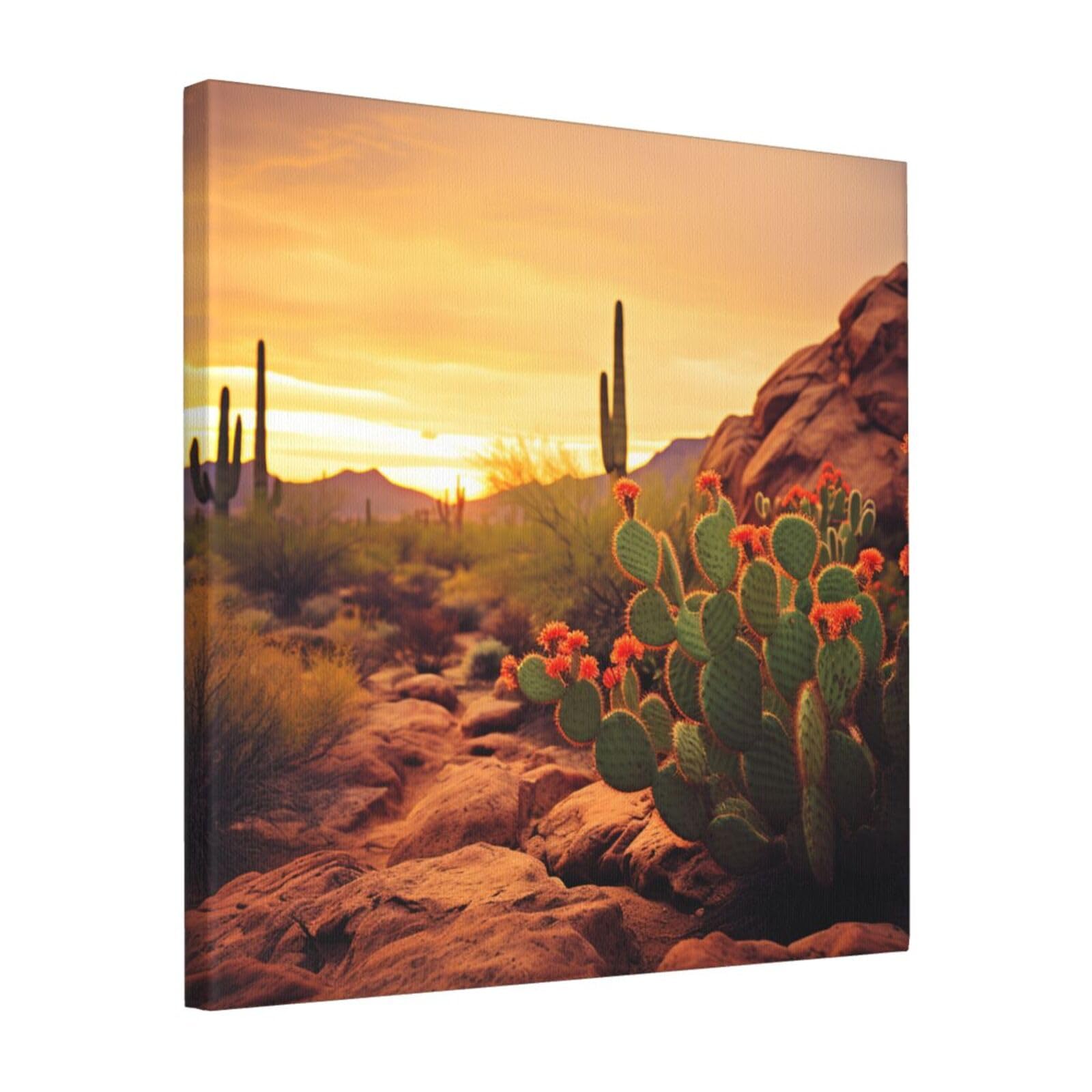 FodPand Cactus at Sunset Poster Canvas Wall Art for Living Room Wall Decor 16"x16" Modern Artwork Painting Pictures Hanging Canvas Prints Aesthetic Wall Art for Bedroom Bathroom Office Wallart Decor