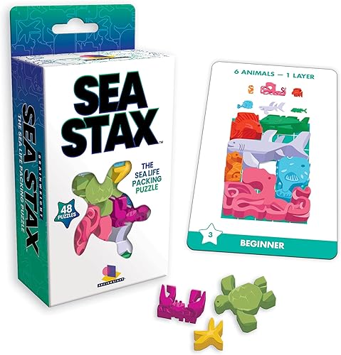 Brainwright - Sea STAX - El juego de embalaje de rompecabezas de patrón en forma de criatura del mar profundo, juguete de rompecabezas multicolor,