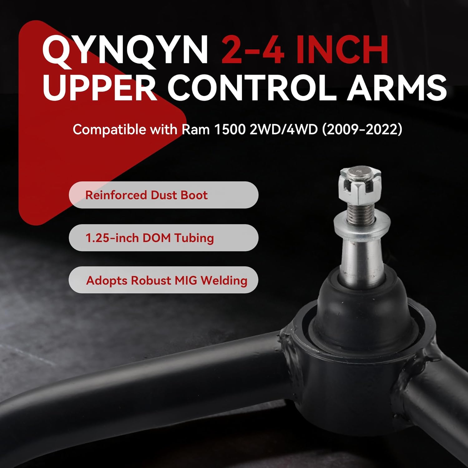 Upper Control Arms for Ram 1500 (2009-2022) 2-4 Inch Lift Tubular Suspension Arms with Ball Joint | Compatible with Dodge 1500 2WD/4WD | Version 2.0 (Pair)