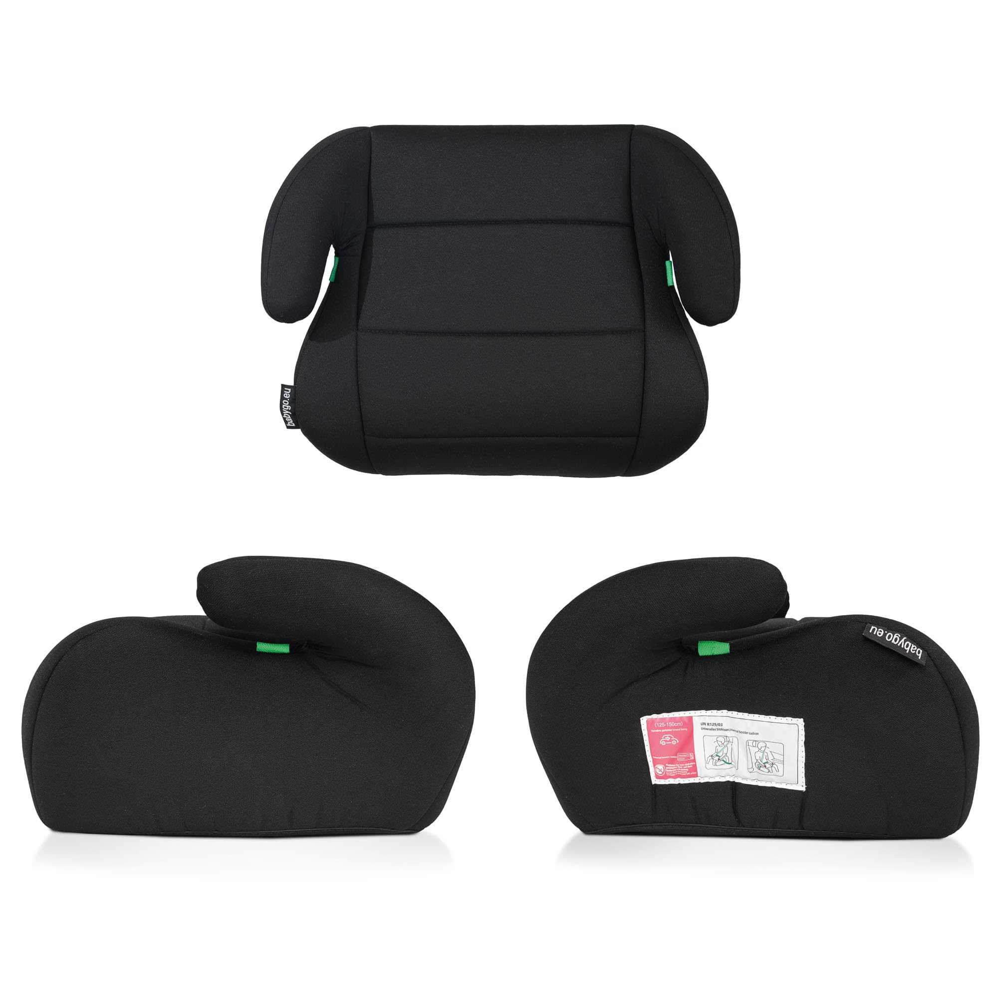 babyGO Podwyższenie siedzenia Booster zgodnie z nową normą I-Size – podwyższenie fotelika dziecięcego – fotelik samochodowy dla dzieci (125-150 cm), kolor czarny