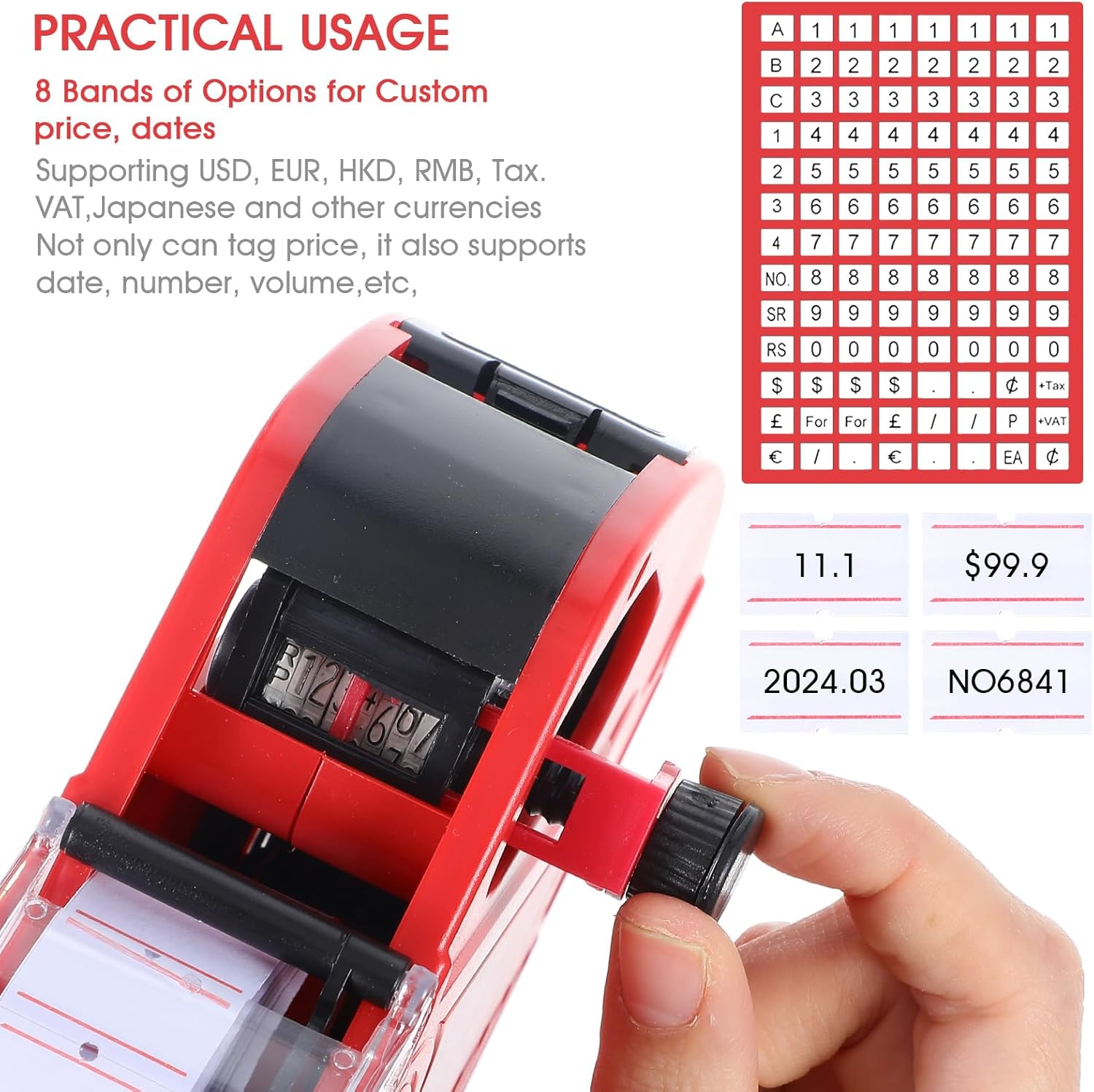 2 Pack Pricing Gun - 8 Digits Price Tag Gun with 8000 Labels & 4 Ink Rollers Kit Red Pricing Label Maker for Retailer,Supermarket