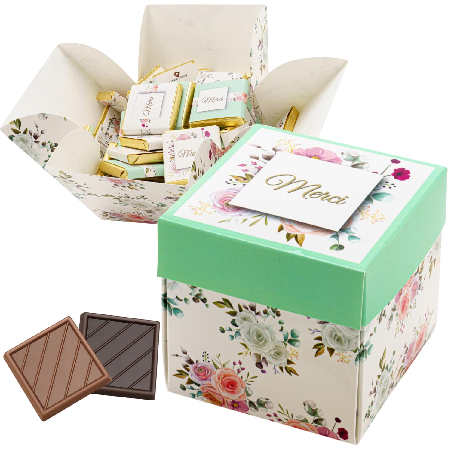 Coffret de Chocolats - Boîte de 40 Carrés de Chocolat Individuels à Offrir Pour Dire Merci - Chocolats au Lait et Noir - 100% Pur Beurre de Cacao - Fabriqué en France - 200 Gr