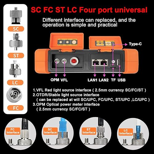 Miniatura 3 de YICIZOL 7 pulgadas de pantalla táctil SM fibra óptica OTDR Reflectómetro de dominio de tiempo óptico 13101550nm 3230dBm Probador incorporado VFL OPM