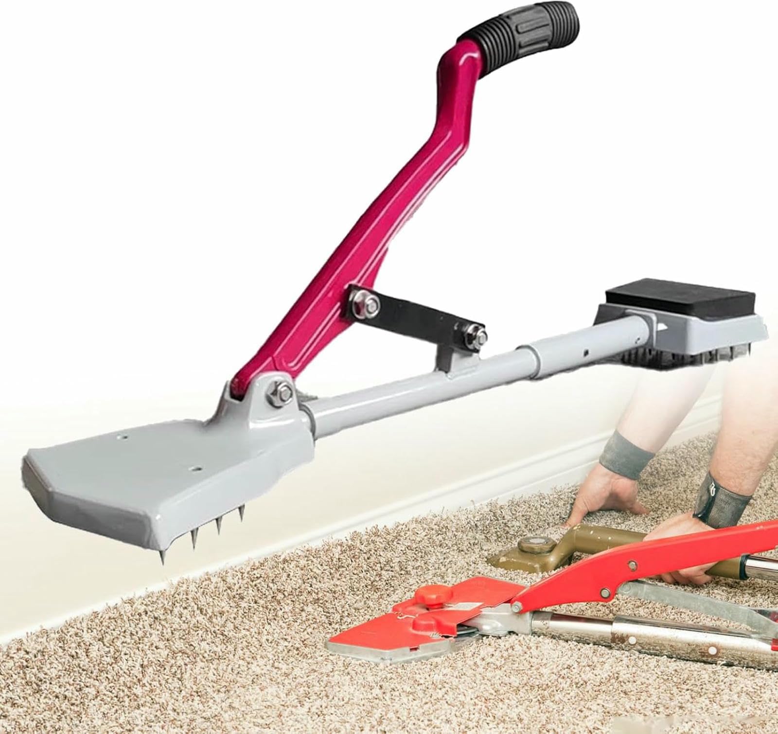 Tendeur de tapis télescopique avec base rembourrée pour pose de sol