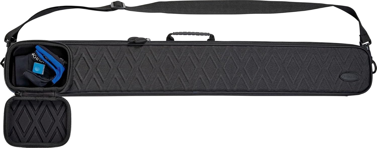 Casemaster Parallax Plus Pool Cue Case, Holds 1 Butt and 1 Shaft, Foam-Lined Pool Stick Case, 600D Oxford Fabric, Chalk Slot, Black