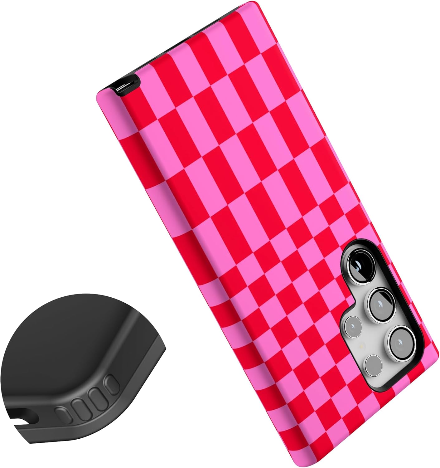 Casely Galaxy S24 Ultra Case | Vibe Check | Pink Checkerboard | Essential Slim Dual-Layer Protective Design